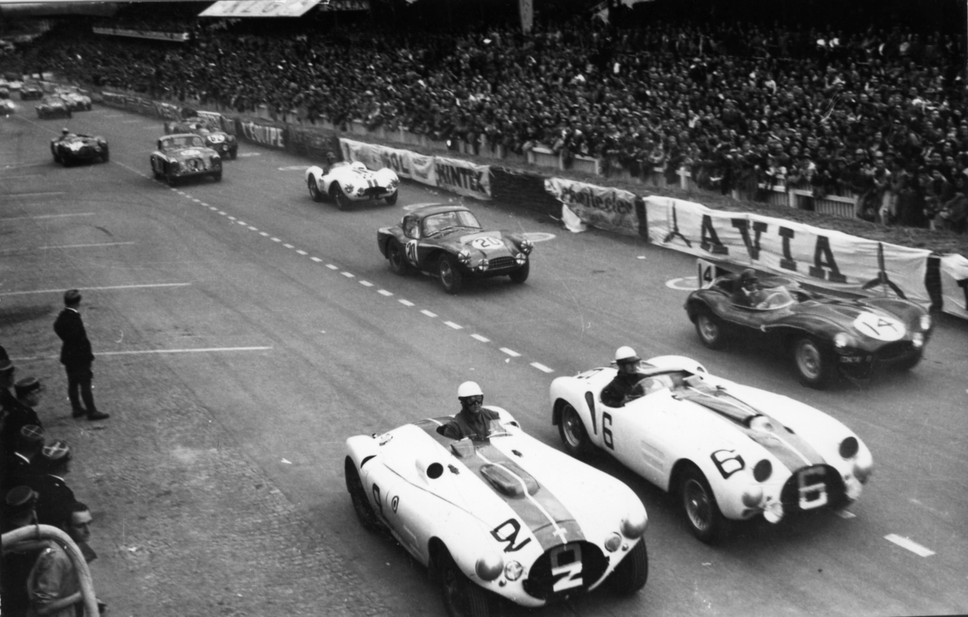 Thwarted, but not disgraced. Briggs Cunningham and his huge Chrysler C-4Rs place the #2 Cunningham driven by Bill Spear and Sherwood Johnston on the third step of the podium.