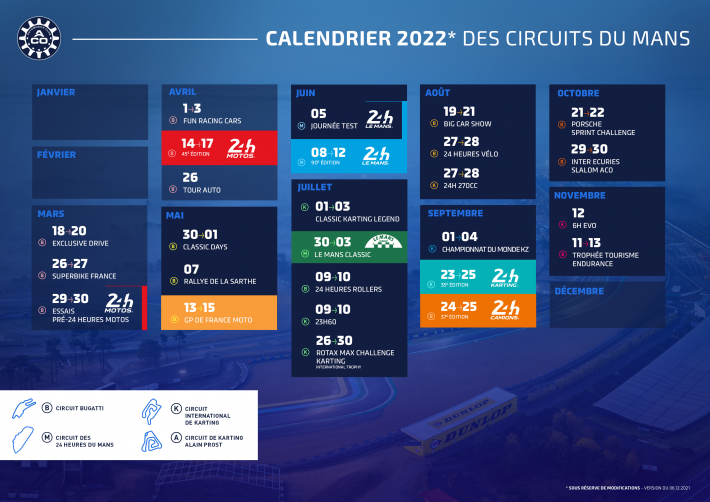 Le calendrier 2022 des Circuits du Mans